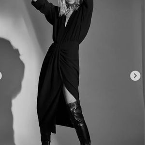 Zara Black Wool Blend Draped Dress Sz M